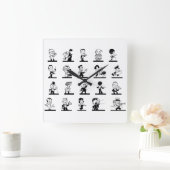 ヴィンテージマンガのレトロな白黒漫画 スクエア壁時計 (ホーム)