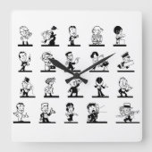 ヴィンテージマンガのレトロな白黒漫画 スクエア壁時計 (正面)