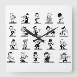 ヴィンテージマンガのレトロな白黒漫画 スクエア壁時計