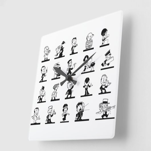 ヴィンテージマンガのレトロな白黒漫画 スクエア壁時計 (傾斜)