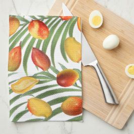 ヴィンテージマンゴー&グリーンリーサマーフルーツパターン キッチンタオル
