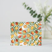 ヴィンテージマンゴー&グリーンリーサマーフルーツパターン シーズンポストカード (スタンド正面)