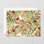 ヴィンテージマンゴー&グリーンリーサマーフルーツパターン シーズンポストカード (正面/裏面)