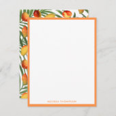 ヴィンテージマンゴー&グリーンリーサマーフルーツパターン ノートカード (正面/裏面)