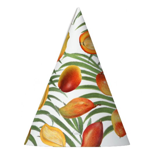 ヴィンテージマンゴー&グリーンリーサマーフルーツパターン パーティーハット (左)