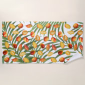 ヴィンテージマンゴー&グリーンリーサマーフルーツパターン ビーチタオル (正面)