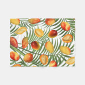 ヴィンテージマンゴー&グリーンリーサマーフルーツパターン フリースブランケット (正面(横))