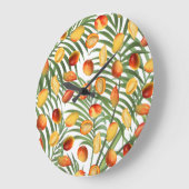 ヴィンテージマンゴー&グリーンリーサマーフルーツパターン ラージ壁時計 (傾斜)