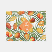 ヴィンテージマンゴー&グリーンリーサマーフルーツモノグラム フリースブランケット (正面(横))