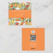 ヴィンテージマンゴー&グリーンQRコードビジネスロゴ スクエア名刺 (正面/裏面)