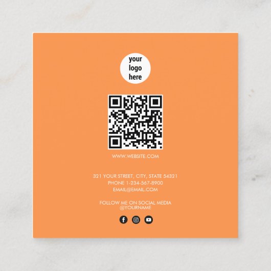 ヴィンテージマンゴー&グリーンQRコードビジネスロゴ スクエア名刺 (裏面)