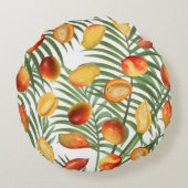 ヴィンテージマンゴー&緑の夏のパターン ラウンドクッション (裏面)