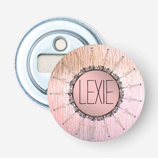 ヴィンテージマンダラオンピーチピンクフロストガラス 栓抜き (正面)