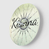 ヴィンテージマンダラオンミンティグラスパーソナライズされた ラージ壁時計 (傾斜)