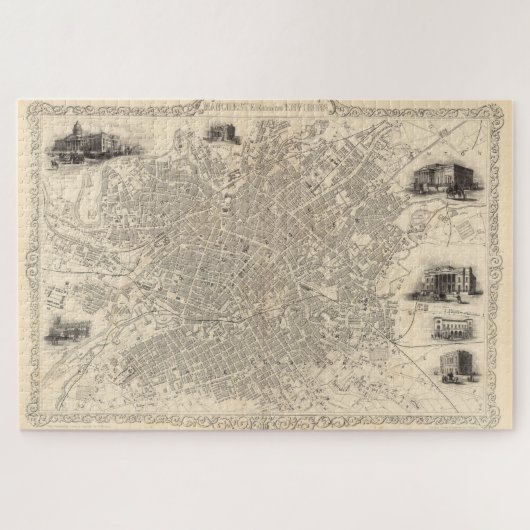 ヴィンテージマンチェスター・イングランドの地図(1851年) ジグソーパズル (横)