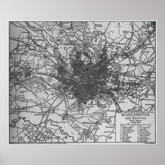 ヴィンテージマンチェスター・イングランドの地図（1911年） ポスター (正面)