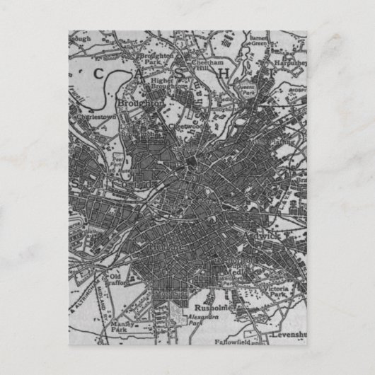 ヴィンテージマンチェスター・イングランドの地図(1911年) ポストカード (正面)