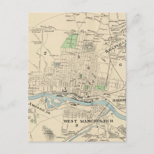 ヴィンテージマンチェスターNHの地図(1892) ポストカード (正面)