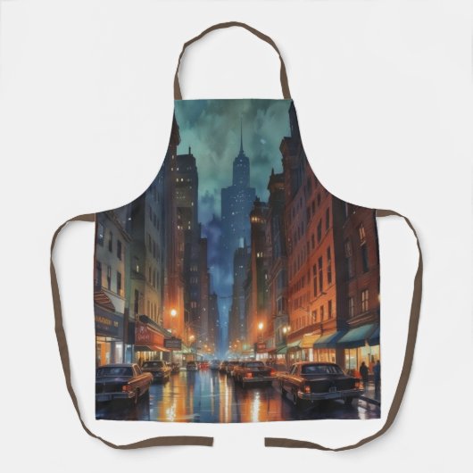 ヴィンテージマンハッタンニューヨークシティナイト絵を描ズ エプロン (正面)