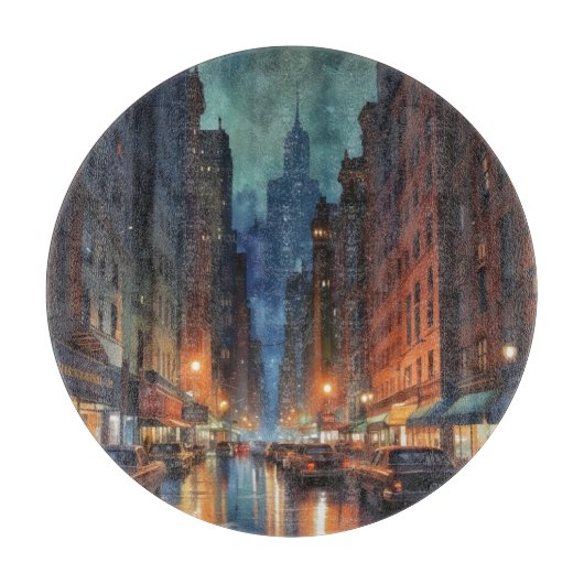 ヴィンテージマンハッタンニューヨークシティナイト絵を描ズ カッティングボード (正面)