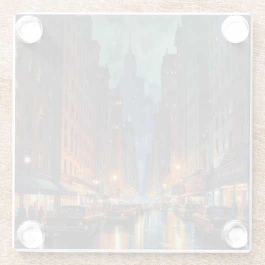 ヴィンテージマンハッタンニューヨークシティナイト絵を描ズ ガラスコースター (裏面)
