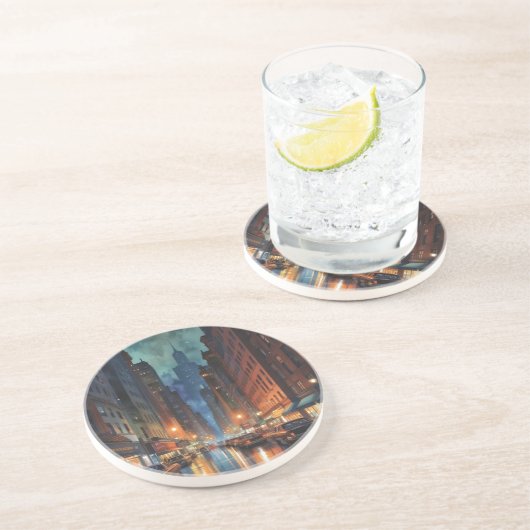 ヴィンテージマンハッタンニューヨークシティナイト絵を描ズ コースター (側面)