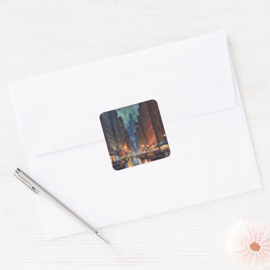 ヴィンテージマンハッタンニューヨークシティナイト絵を描ズ スクエアシール (封筒)