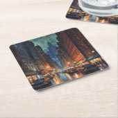 ヴィンテージマンハッタンニューヨークシティナイト絵を描ズ スクエアペーパーコースター (アングル)