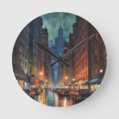 ヴィンテージマンハッタンニューヨークシティナイト絵を描ズ ラウンド壁時計 (正面)