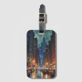 ヴィンテージマンハッタンニューヨークシティナイト絵を描ズ ラゲッジタグ (正面縦)