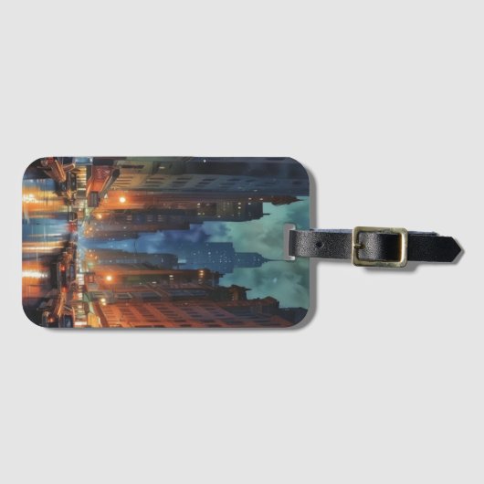 ヴィンテージマンハッタンニューヨークシティナイト絵を描ズ ラゲッジタグ (正面横)