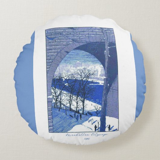 ヴィンテージマンハッタンCityscape 1890" ラウンドクッション (正面)