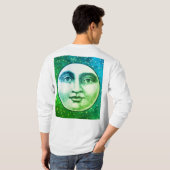 ヴィンテージマンムーンフル顔ブルーグリーンウィンターハット Tシャツ (裏面フル)