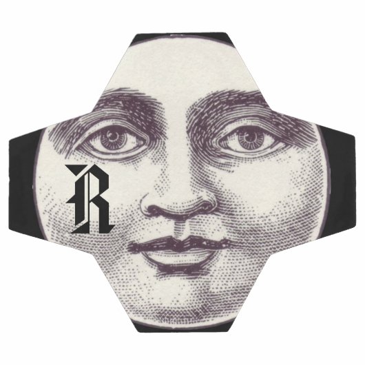 ヴィンテージマン満月顔白黒 サッカーボール (フラット)