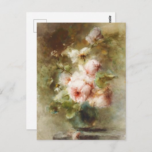 ヴィンテージマーガレタルーゼンブームバラ付きの花瓶 ポストカード (正面/裏面)