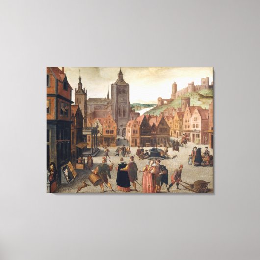 ヴィンテージマーケットプレイス油彩画 キャンバスプリント (正面)