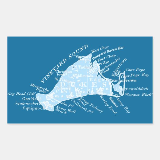 ヴィンテージマーサのブドウ園、ライトブルー+ホワイト 長方形シール (正面)