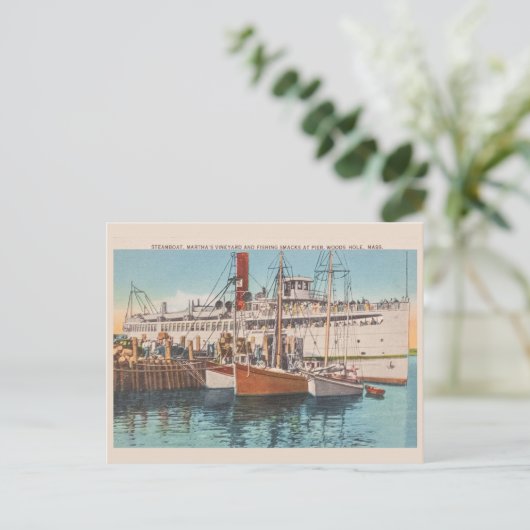 ヴィンテージマーサズヴィネヤードスチームボート&魚釣りピア ポストカード (スタンド正面)