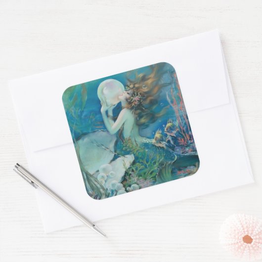 ヴィンテージマーメイドとパールステッカー スクエアシール (封筒)
