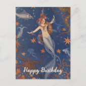 ヴィンテージマーメイドアンダーシーブルーお洒落誕生日 ポストカード (正面)