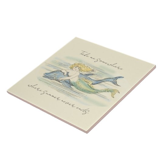 ヴィンテージマーメイドアンドドルフィン航海のサマー引用文 タイル (側面)