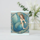 ヴィンテージマーメイドアールヌーボーレトロデコティール（緑がかった色） ポストカード (スタンド正面)