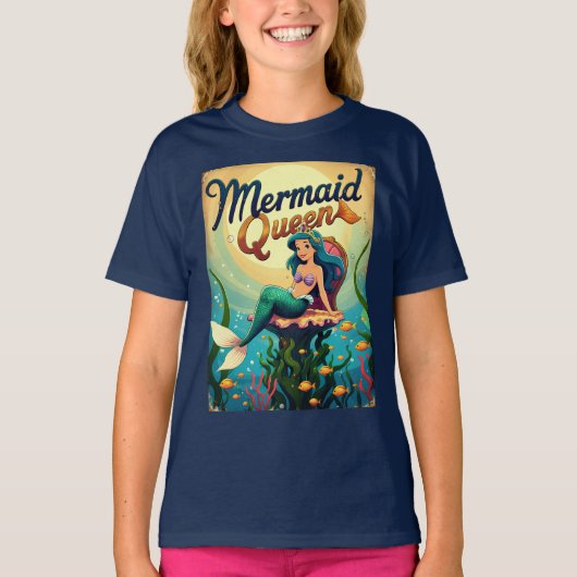 ヴィンテージマーメイドクイーンカートゥーンガールズレトロ海 Tシャツ (正面)