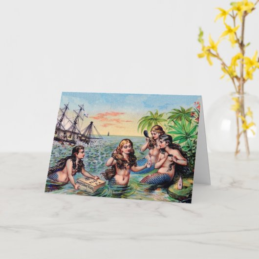 ヴィンテージマーメイドグリーティングカード カード (黄色い花)