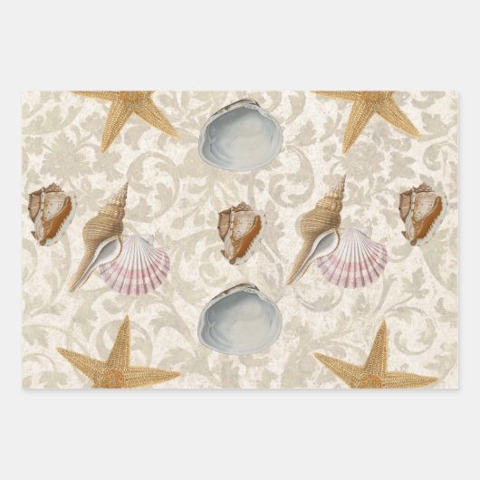 ヴィンテージマーメイドシーシェルビーチヒトデコパージュ  ラッピングペーパーシート (正面2)
