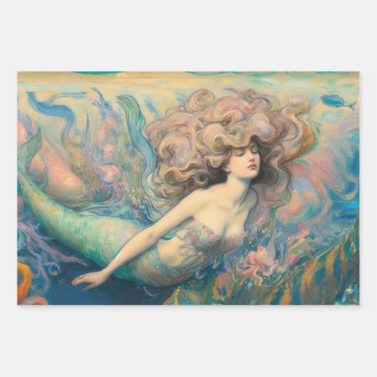 ヴィンテージマーメイドデカップデカップページング ラッピングペーパーシート (正面)