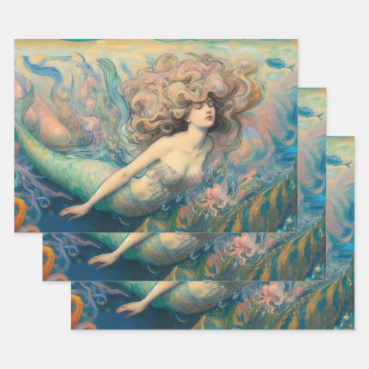 ヴィンテージマーメイドデカップデカップページング ラッピングペーパーシート (セット)