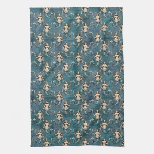 ヴィンテージマーメイドパターン キッチンタオル (縦)