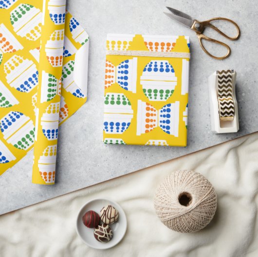 ヴィンテージミキシングボウルと水玉模様ワパターン(の模様が)あるラ ラッピングペーパー (クラフト)