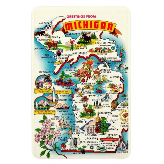 ヴィンテージミシガンの地図4 x 6 マグネット (縦)